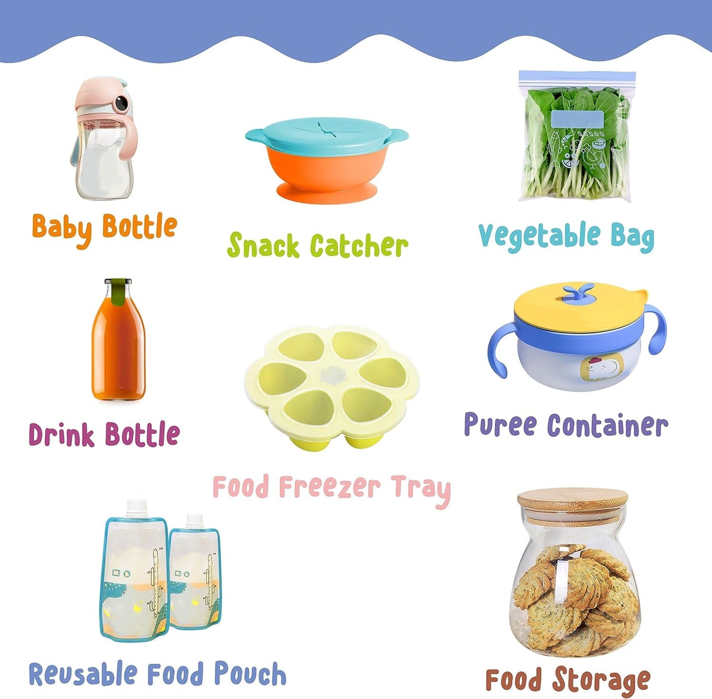 Frendorf | 240 PCS Baby Lebensmittel Etiketten Set in 2 Größen und 45 Designs Wasserfest für Lebensmittelbehälter, Gläser