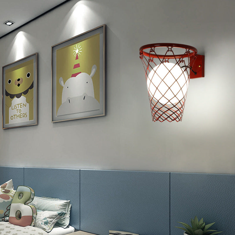 Frendorf | Slamora Kinder Wandleuchte | Basketballkorb Design | Glas & Metall | Art Déco Stil | Schlafzimmerlicht