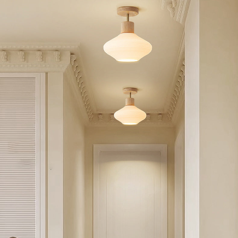 Frendorf | GlowLoom Nordic Oval Deckenleuchte | Holzstreifen Glasdesign | Halbrunde LED Lampe | Moderne Beleuchtung