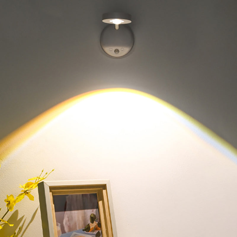Moderne Einfachheit Wasserdicht ABS Rund LED Wiederaufladbare Bewegungsmelder Wandlampe Für Außenpatio