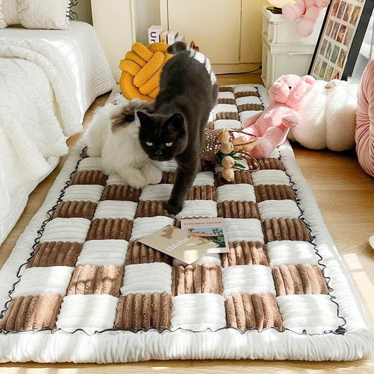 Cremefarbenes großes Karomuster quadratische flauschige Haustier Hundematte Bett Couchbezug