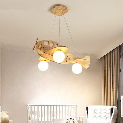Cartoon Kreative Holz Flugzeuge Magische Bohnen Glas 3-Licht Kinder Kronleuchter