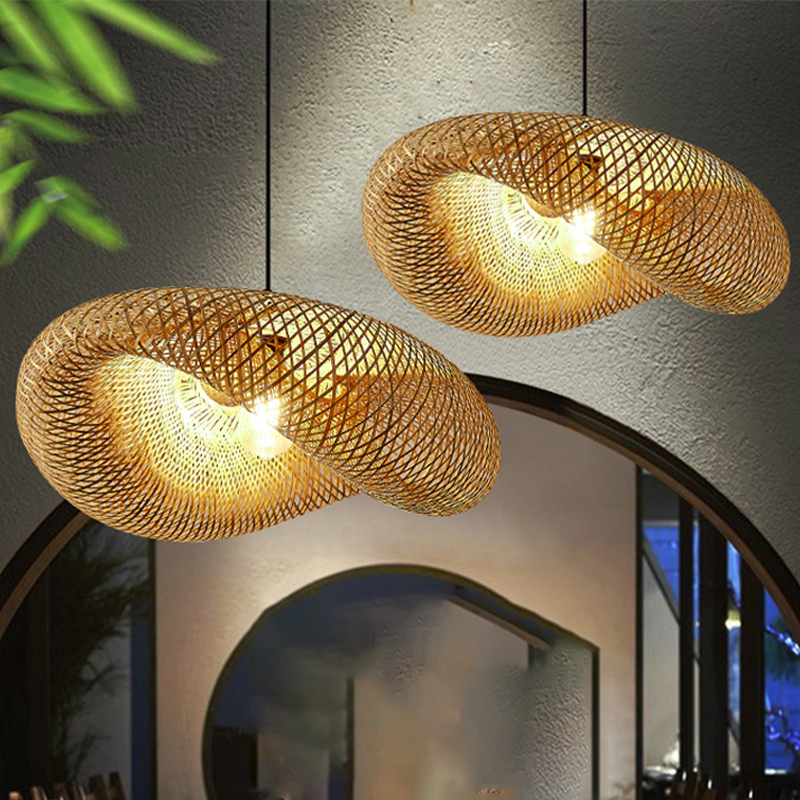 Rattan Gewebtes Bambus -Pendellicht - Led - Licht
