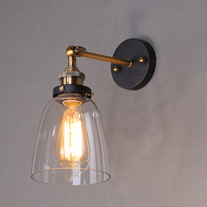 Contemporary Industrial Round Cup Iron Glass 1-Light Wall Sconce Lamp For Living Room