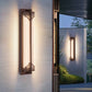 Traditionelle chinesische wasserdichte rechteckige Edelstahl-Glas-LED-Wandleuchte für den Außenbereich Terrasse