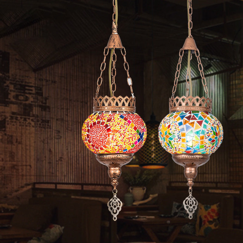 Frendorf | BohoSphere Pendelleuchte | Buntglas Kugelschirm | 1 Licht | Wohnzimmer Deko
