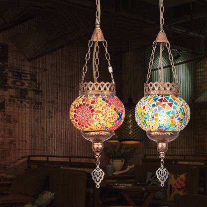 Frendorf | BohoSphere Pendelleuchte | Buntglas Kugelschirm | 1 Licht | Wohnzimmer Deko