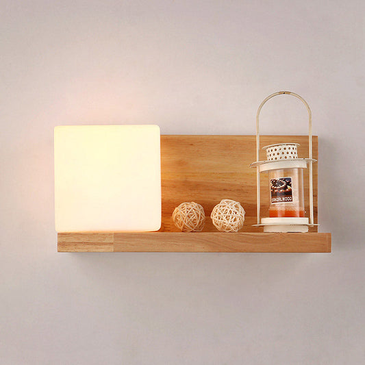 Frendorf | ZenSquare Wandlampe | Japanisches Minimalistisches Design | Holz & Glas | 1-Licht