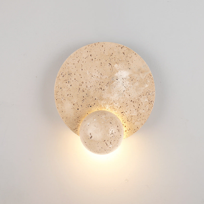 Frendorf | Travura Japanische Travertin-Wandleuchte | Runde LED-Lampe | Warmes Licht für Schlafzimmer | Stilvolles Design
