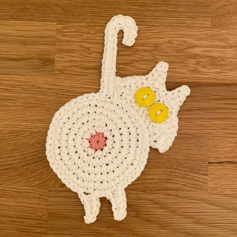 Frendorf | 🐱Lustige Katzenpo-Untersetzer Katzenpo-Tassenmatte Gestricktes Geschenk für Katzenfans
