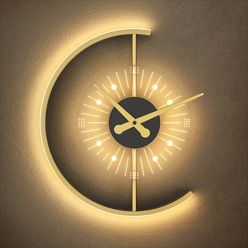 Frendorf | LumeClock LED Wandleuchte | Kreatives Uhrendesign | Goldrahmen | Stimmungsvolle Beleuchtung für Wohnzimmer