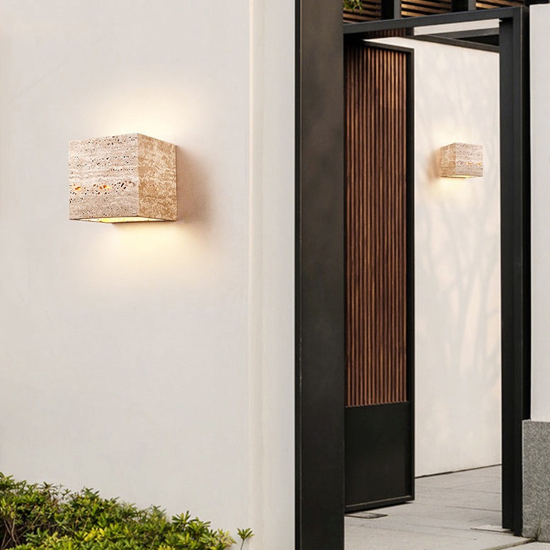 Frendorf | ShinariGlow Travertin LED Wandleuchte | Traditionelles Japanisches Design | Wasserdicht & Stilvoll