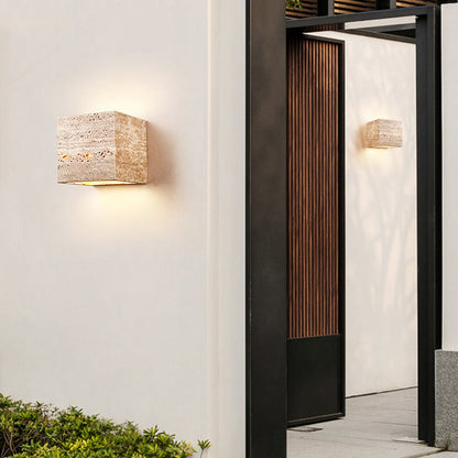 Frendorf | ShinariGlow Travertin LED Wandleuchte | Traditionelles Japanisches Design | Wasserdicht & Stilvoll