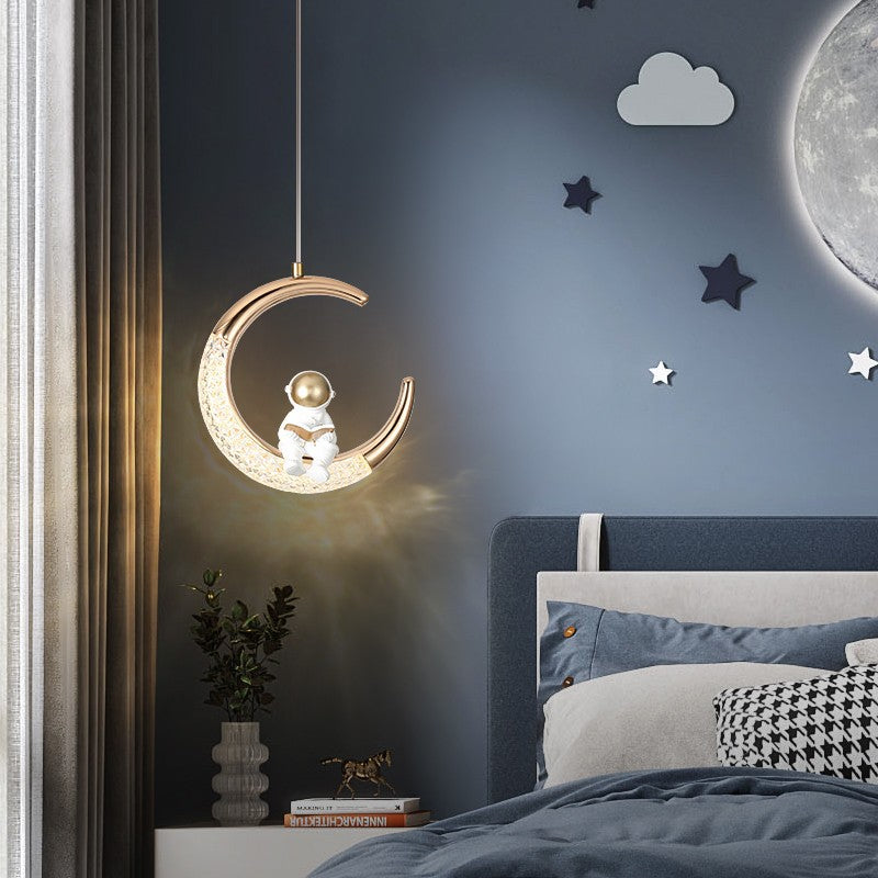 Frendorf | AstroMoon Kinder LED Pendelleuchte | Kreatives Astronautendesign | Mondlicht | Stimmungsvolle Beleuchtung