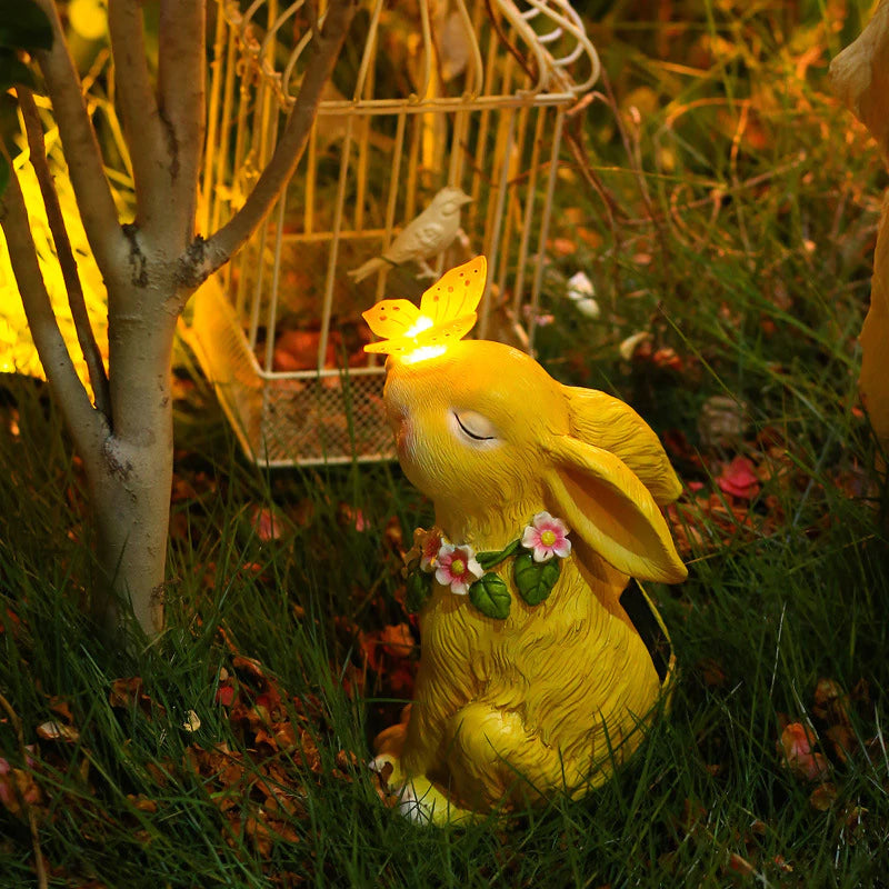 Frendorf | Oster Solarbetriebene LED Kaninchen Mit Schmetterling Außen Dekor Garten Licht