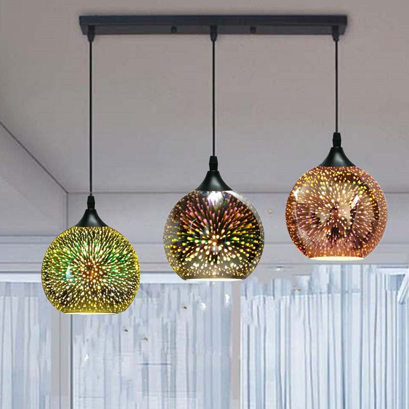 Frendorf | ElysianSpark 3D Creative LED Kronleuchter | 2/3 Lichter | Feuerwerksglas-Dome | Modernes Design | Stimmungslicht für Zuhause