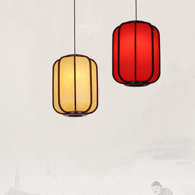 Frendorf | LuxoraChic Modernes Chinesisches Design Pendelleuchte | Faux-Schaffell | Holz-Laterne | LED-Beleuchtung für Zuhause