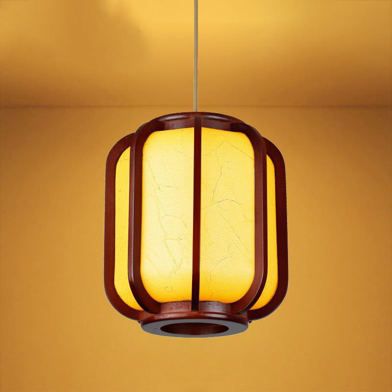 Frendorf | LuxoraChic Modernes Chinesisches Design Pendelleuchte | Faux-Schaffell | Holz-Laterne | LED-Beleuchtung für Zuhause