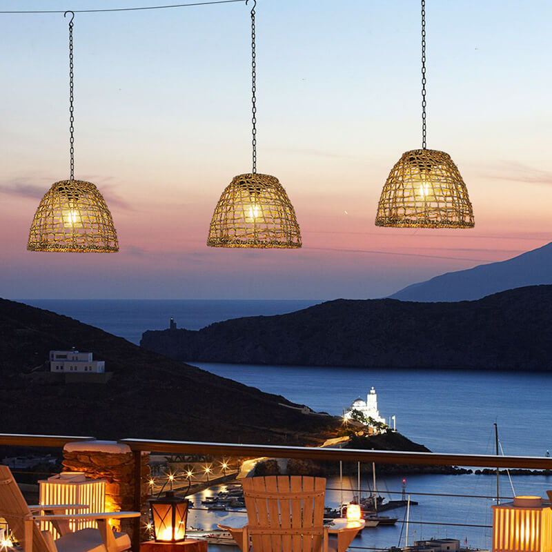 Frendorf | RustiCage Solar Hängelampe | Eisen- und Rattandesign | Wetterfest | LED Beleuchtung | Für Terrasse & Garten