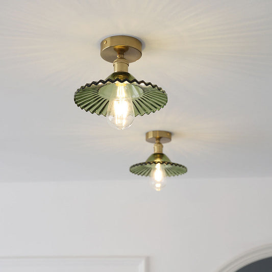 Frendorf | Lotuvia Japanische Vintage Deckenleuchte | Glas & Messing | Lotus Design | Semi-Flush-Mount