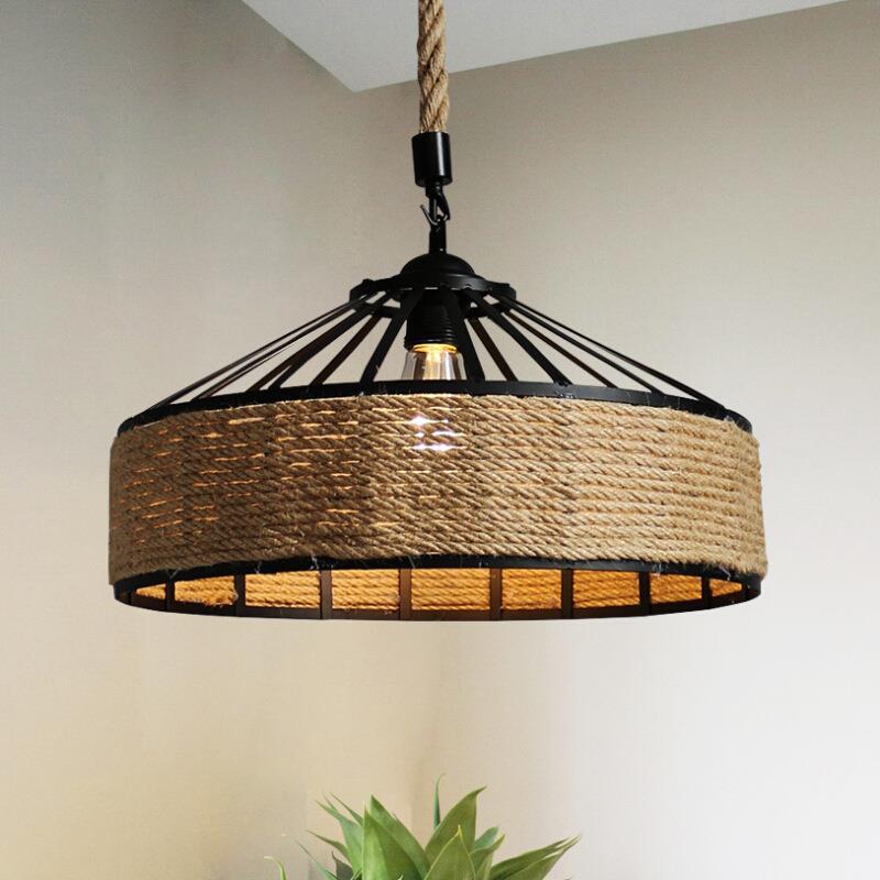 Frendorf | LumeLash Vintage Hängeleuchte | Rustikales Eisen & Hanfseil Design | 1-Flammige Pendelleuchte für Wohnzimmer