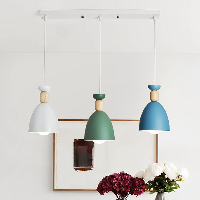Modern Minimalist Runde Kegel Eisen Holz 1/3 Licht Insel Licht Kronleuchter für Esszimmer