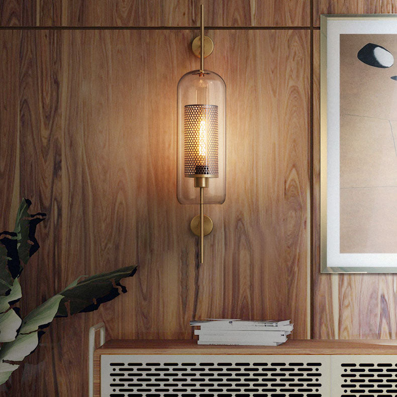 Frendorf | Lumivault Industrial Wandlampe | Zylindrischer Glasschirm | Eisenrahmen | Deko für Schlafzimmer & Wohnräume