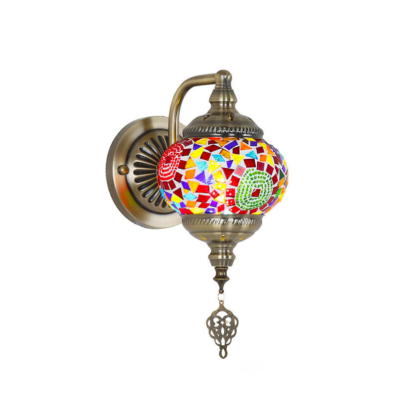 Zeitgenössische Retro Eisen Glas Mosaik Globus 1-Licht Wand Sconces Lampe Für Flur