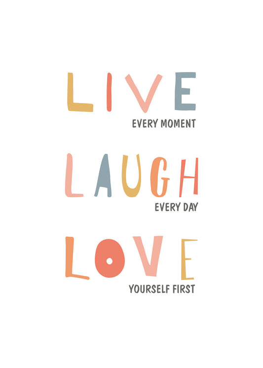 Frendorf | Live Laugh Love Zitat Pastellfarben