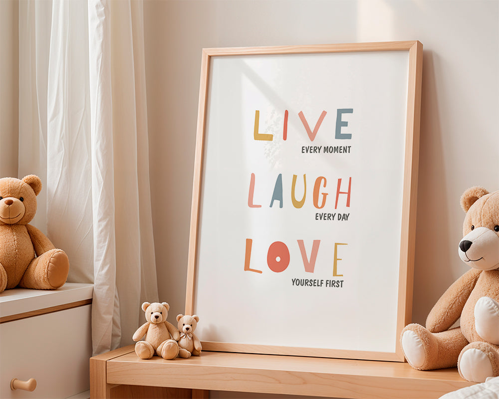 Frendorf | Live Laugh Love Zitat Pastellfarben