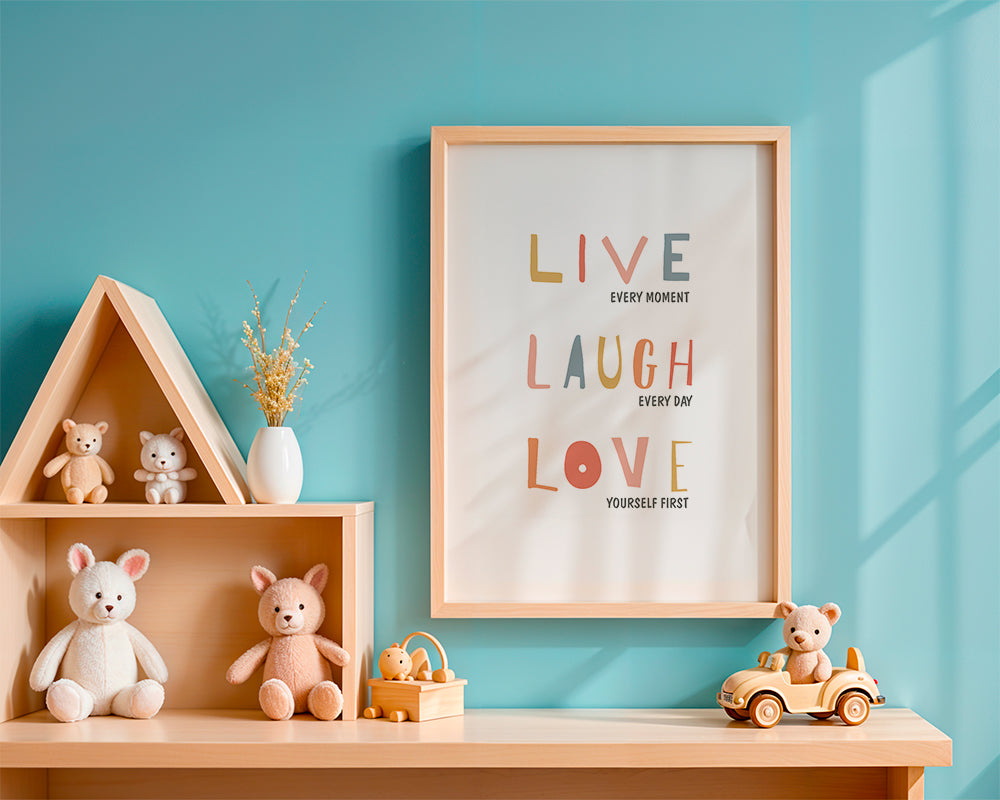 Frendorf | Live Laugh Love Zitat Pastellfarben