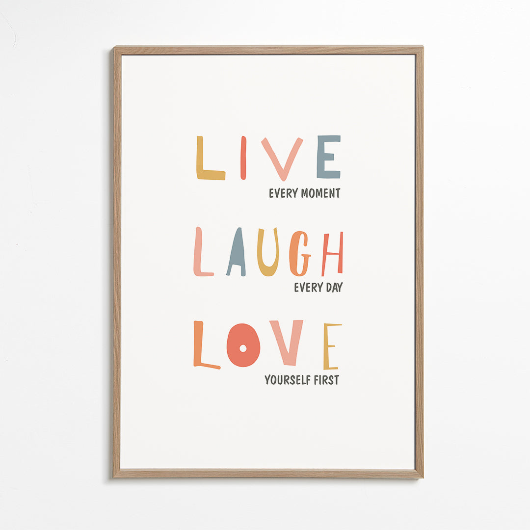 Frendorf | Live Laugh Love Zitat Pastellfarben