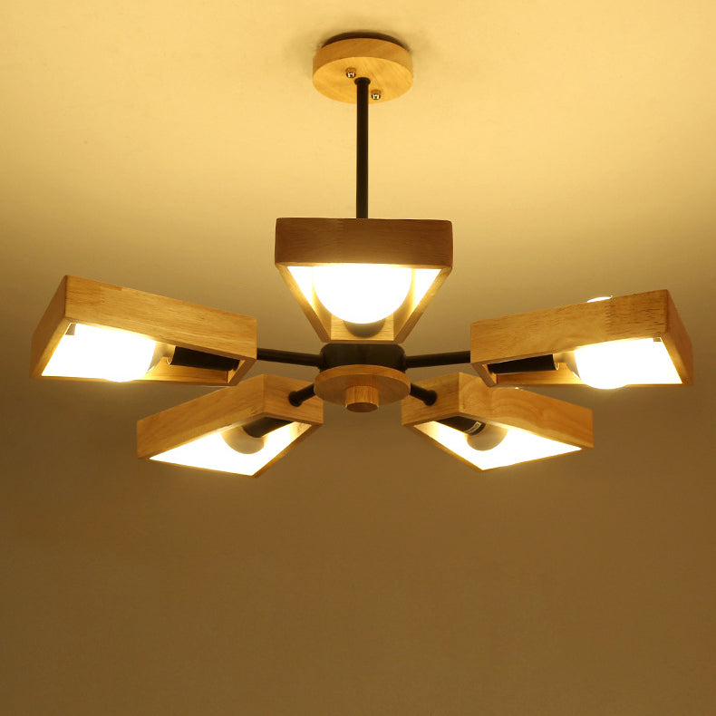 Zeitgenössischer skandinavischer Windmühlen-Eisenholz 3/5/6/8 Licht Kronleuchter für das Wohnzimmer