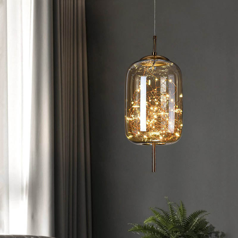 Frendorf | LumoSphere Nordic Pendelleuchte | Zylinder Oval Design | Glas-Lampe | Dimmbares LED Licht | Schlafzimmer & Wohnräume