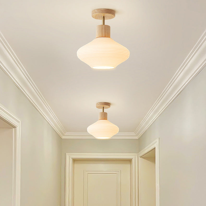 Frendorf | GlowLoom Nordic Oval Deckenleuchte | Holzstreifen Glasdesign | Halbrunde LED Lampe | Moderne Beleuchtung