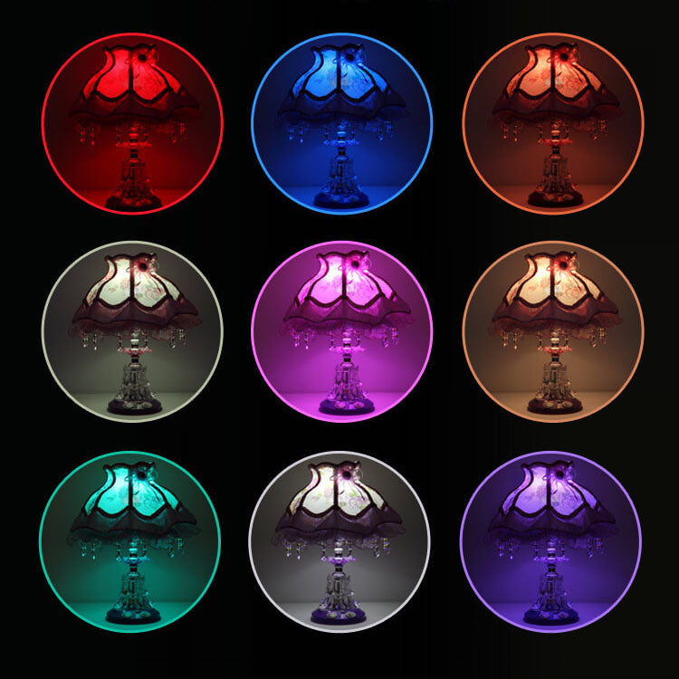 Frendorf | Elarion Glow Tischlampe | Europäisches Design | Stoffschirm & Glasfuß | Dimmbar | Romantische Beleuchtung
