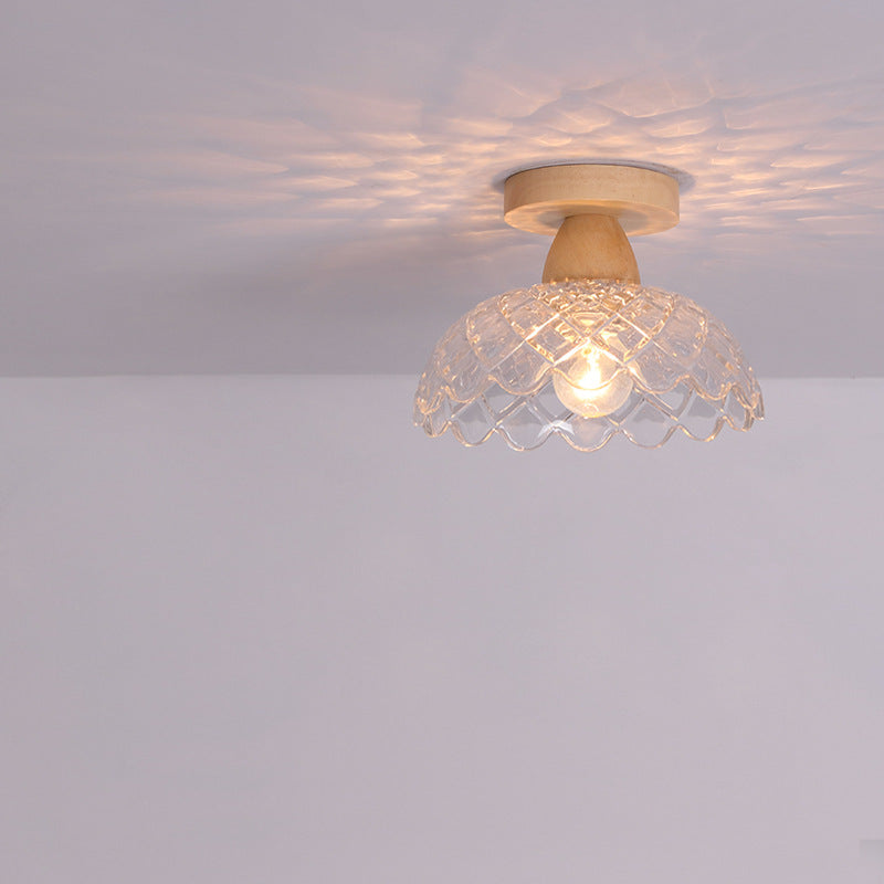 Frendorf | Logra Japanese Minimalist 1-Licht Semi-Flush Mount Deckenleuchte | Holz & Glas | Stimmungslicht | Deko für Zuhause