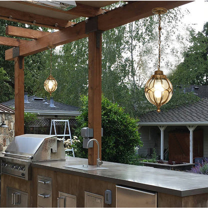 Frendorf | EuroLuxe Aluminium Pendelleuchte | Wasserdicht | Außenleuchte mit Glaskugel | Garten & Terrasse