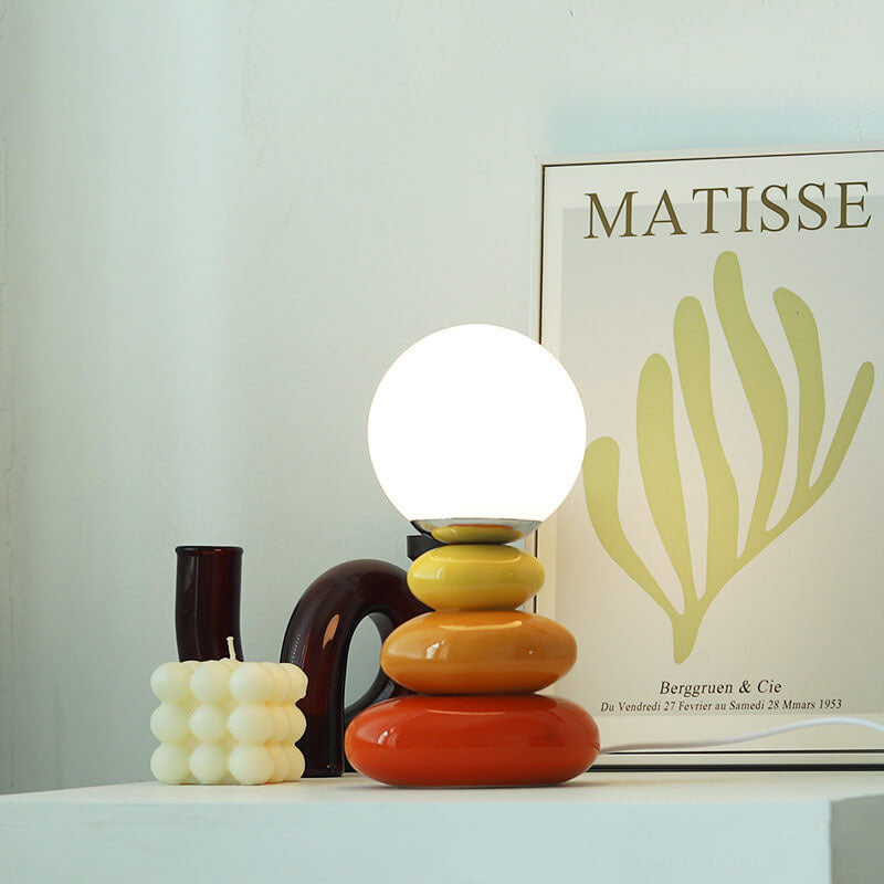 Frendorf | Pebluxe Minimalistische LED Tischlampe | Keramik & Glas | USB-Anschluss | Elegante Beleuchtung für Zuhause & Büro