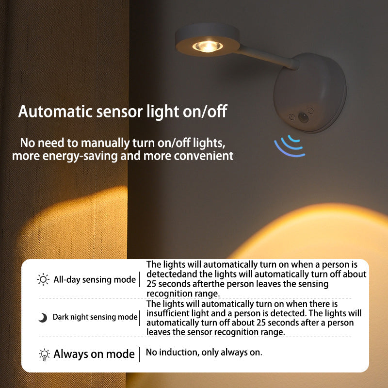 Moderne Einfachheit Wasserdicht ABS Rund LED Wiederaufladbare Bewegungsmelder Wandlampe Für Außenpatio