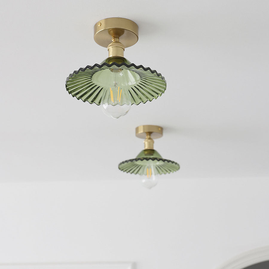 Frendorf | Lotuvia Japanische Vintage Deckenleuchte | Glas & Messing | Lotus Design | Semi-Flush-Mount