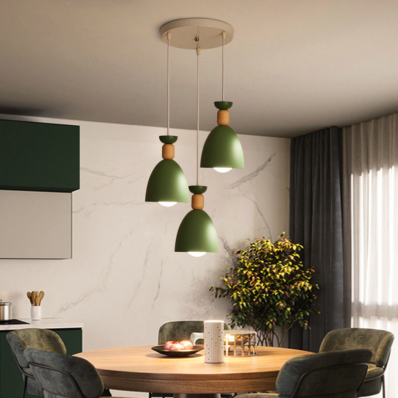 Modern Minimalist Runde Kegel Eisen Holz 1/3 Licht Insel Licht Kronleuchter für Esszimmer