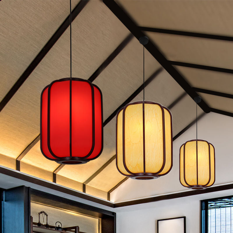 Frendorf | LuxoraChic Modernes Chinesisches Design Pendelleuchte | Faux-Schaffell | Holz-Laterne | LED-Beleuchtung für Zuhause