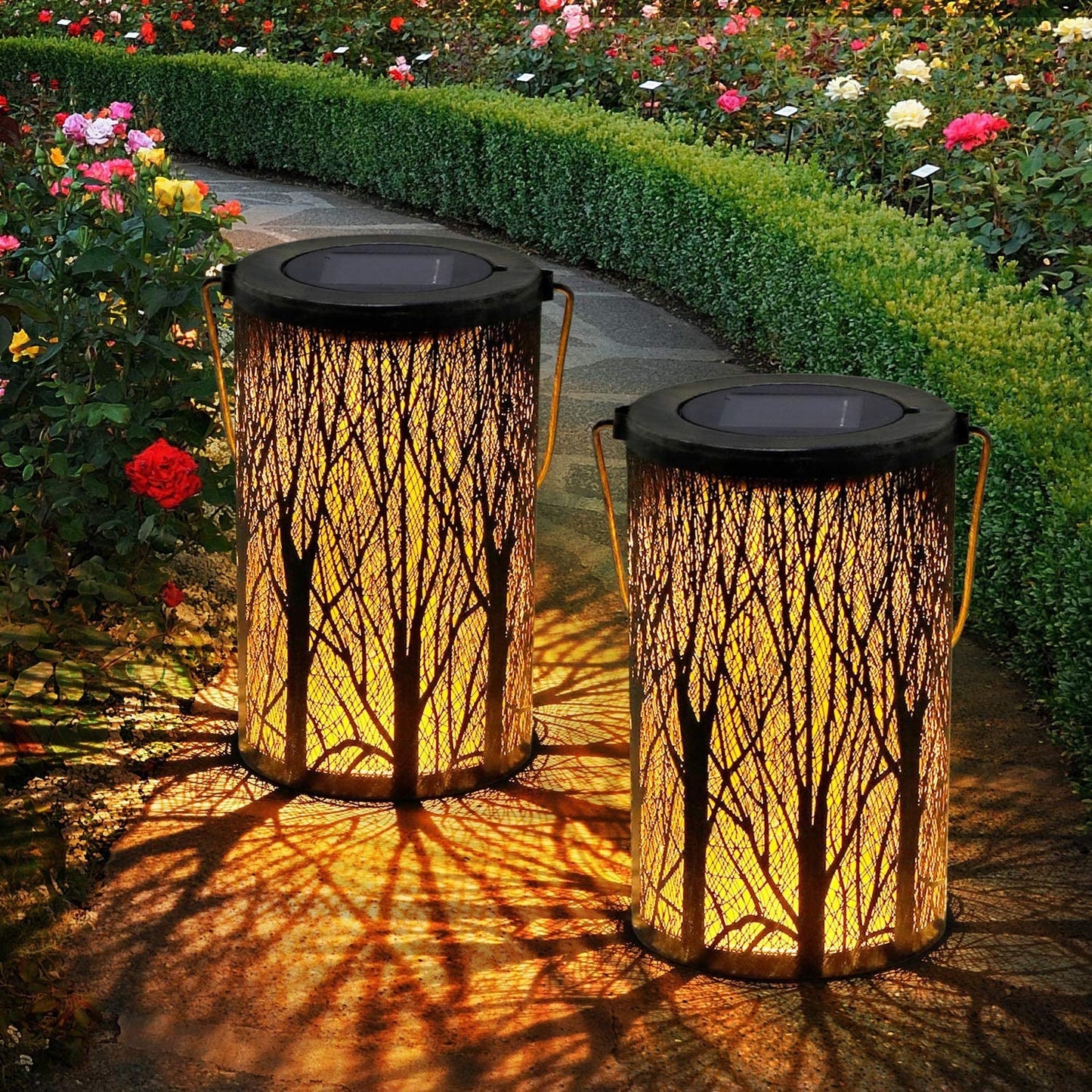 Frendorf | Lantura Art Déco Solar-Laterne | Zylinder-Design | Eisen & LED | Gartenbeleuchtung