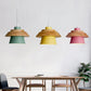 Moderne minimalistische Macaron Disc Runde Holz Eisen 1-Licht Pendelleuchte für Wohnzimmer