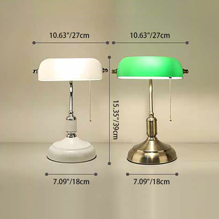 Traditionelle chinesische rechteckige antike Bank Metall Glas 1-Licht Tischlampe für Schlafzimmer