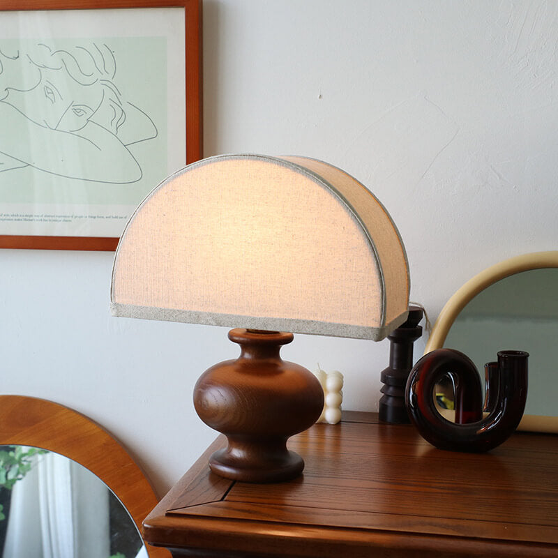 Frendorf | ZenSphere Japanische Vintage Tischlampe | Massivholz & Stoffschirm | Wabi-Sabi Design | 1-flammig | Deko für Zuhause