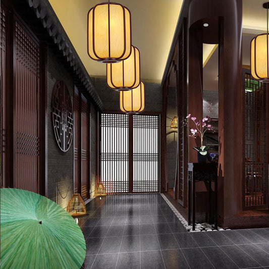 Frendorf | LuxoraChic Modernes Chinesisches Design Pendelleuchte | Faux-Schaffell | Holz-Laterne | LED-Beleuchtung für Zuhause