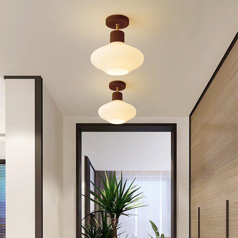 Frendorf | GlowLoom Nordic Oval Deckenleuchte | Holzstreifen Glasdesign | Halbrunde LED Lampe | Moderne Beleuchtung
