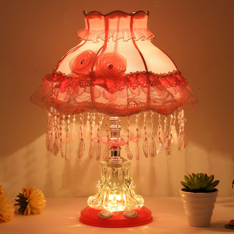 Frendorf | Elarion Glow Tischlampe | Europäisches Design | Stoffschirm & Glasfuß | Dimmbar | Romantische Beleuchtung